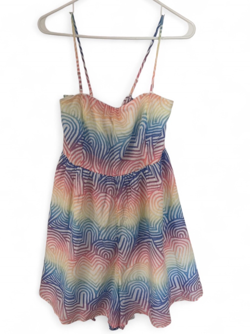 American Eagle Colorful Rainbow Striped Sundress Dress Removable Straps pockets